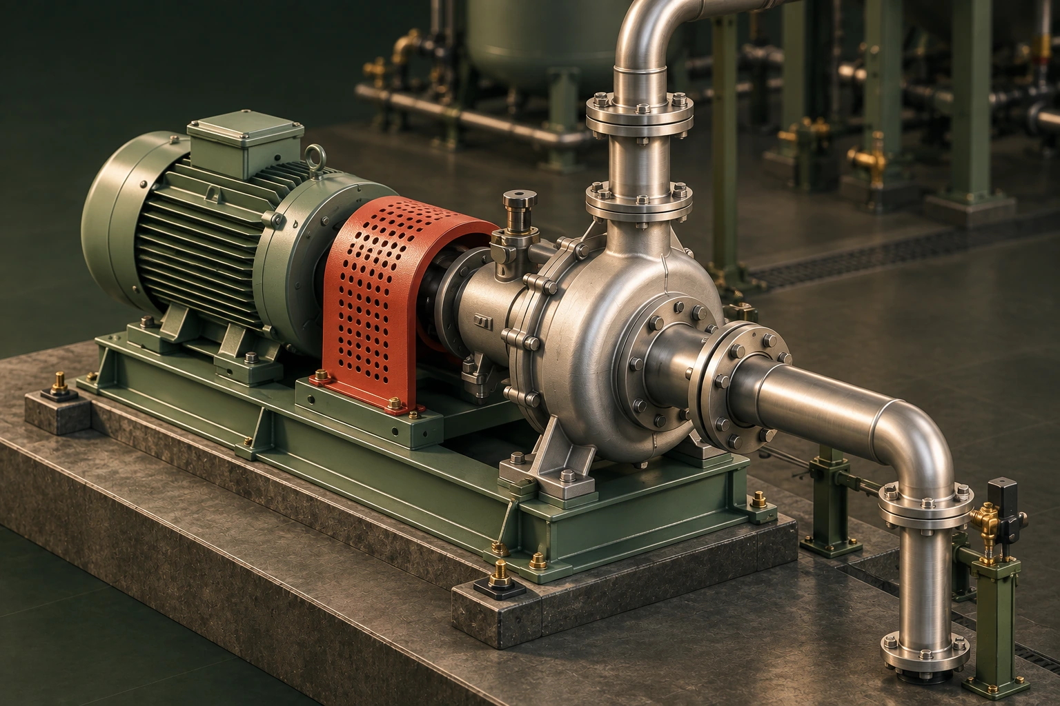 Close view of the transfer pump and coupling guard