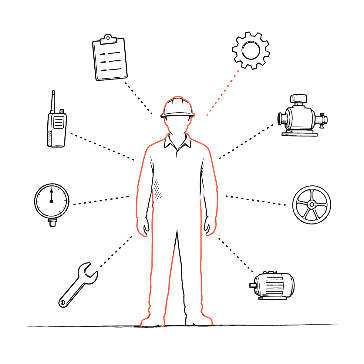 Single figure at the center of a radiating dependency network